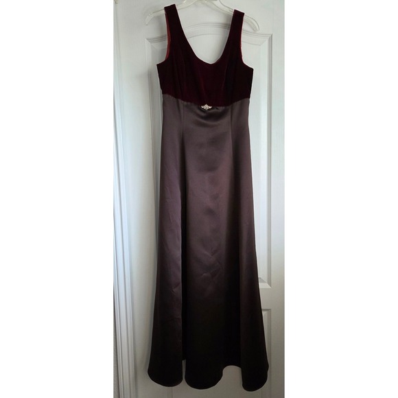 Jessica McClintock Bridal Gown Velvet Burgundy Bodice Brown Satin Skirt Sz 8 - Picture 1 of 5